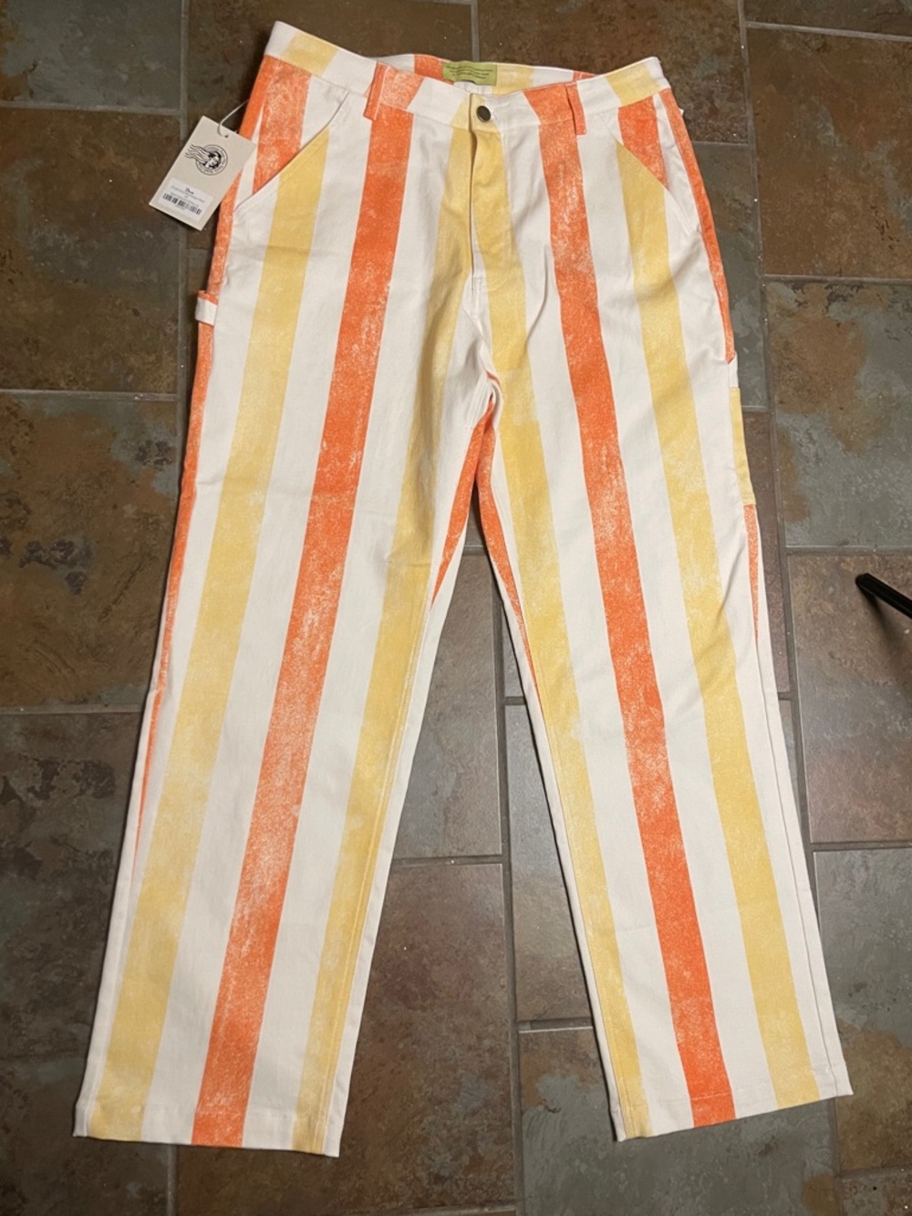 Men's Striped Cotton Work Pants - Orange & Yellow